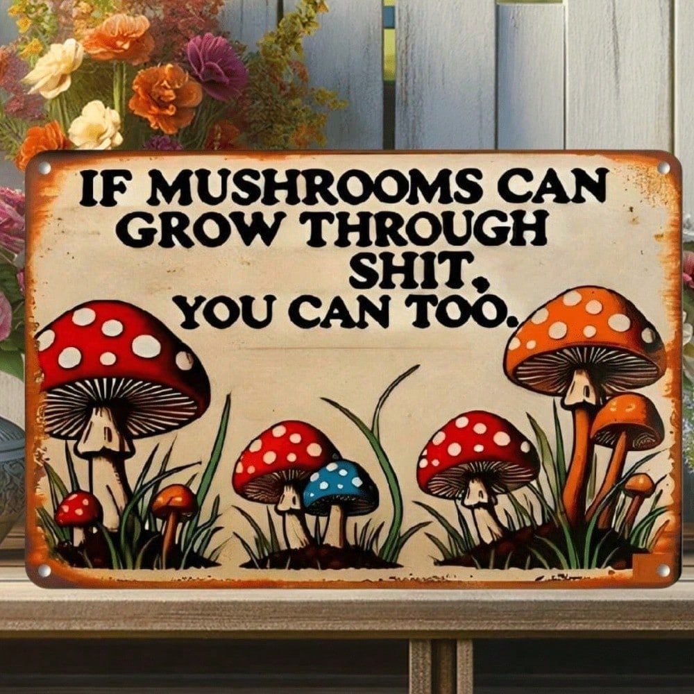 Funny Mushroom Metal Wall Sign Vintage Home Decor Gift for Garden Office Cafe Halloween Housewarming