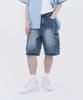 Akeusi Vintage Street Cargo Oversized Knee-Length Denim Pants Unisex (Blue)