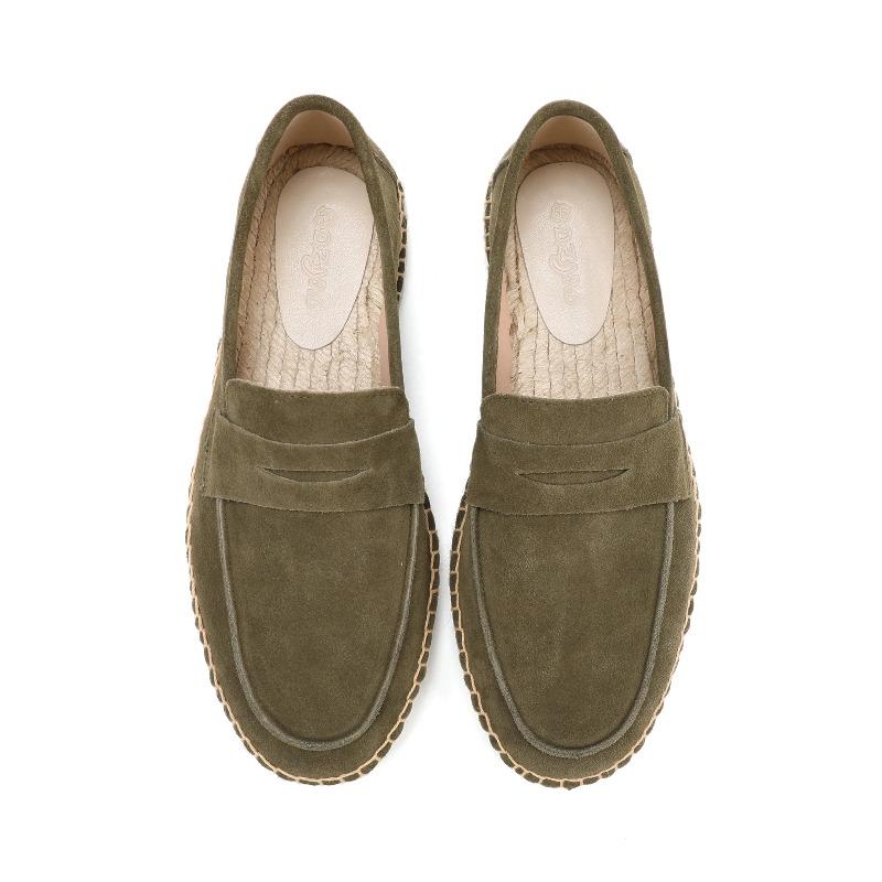 LUXSOLE Men's Jute Espadrilles Slip On Loafers Cow Suede Leather Casual Shoes