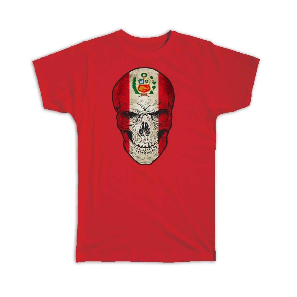 Gift T-Shirt : Peru Flag Skull Peruvian National Colors S