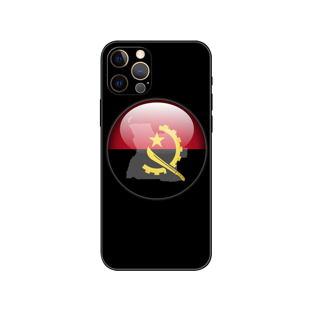 Schwarze TPU-Hülle für iPhone 5 5s se 2020 6 6s 7 8 plus x 10 XR XS 11 12 13 mini pro MAX Rückseite Angola Flagge