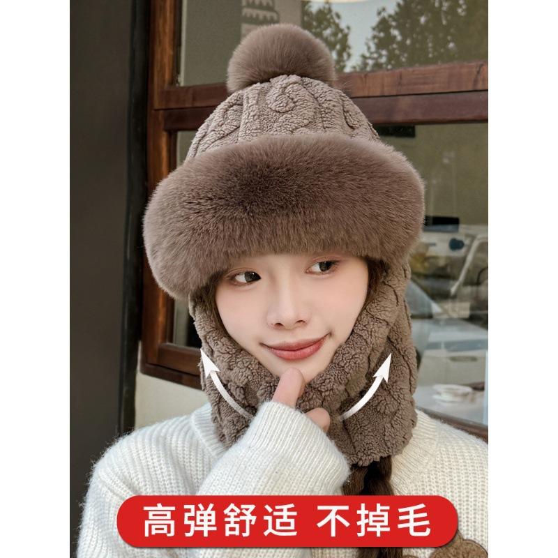 Winter warm artifact women's hat fleece thickened cycling windproof ear protection scarf integrated cold-proof warm pullover hat