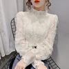 Women's Lace Cardigan Stand Collar Long Sleeve Slim Fit Solid Color Elegant Lace Blouse Spring Autumn Outerwear Top