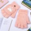 Cute Cat Paw Flip Cover Half Finger Gloves - Warm Fleece Gloves for Women Girls, Thermal Writing Typing Office Use