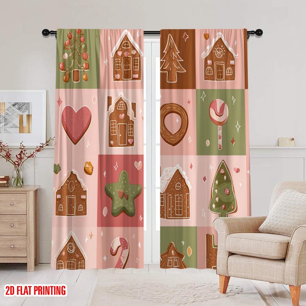2 Stück, 2D-Flachdruck Vorhänge & Fensterdekoration Weihnachtstag Polyester Einfache Montage (ohne Stange) Zimmerdeko Verwendung für Schlafzimmer,