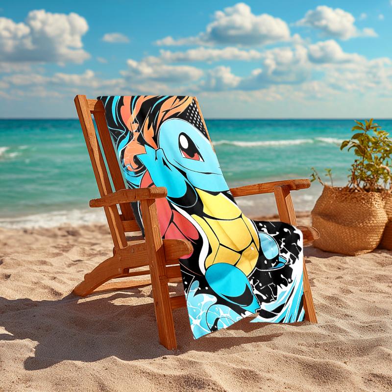 1Pc Pokemon Squirtle Adventure Beach Towel, Quick Dry, Multi-Use for Beach Pool Gym Yoga Home Travel, Christmas, Halloween, Xmas Gift M92979