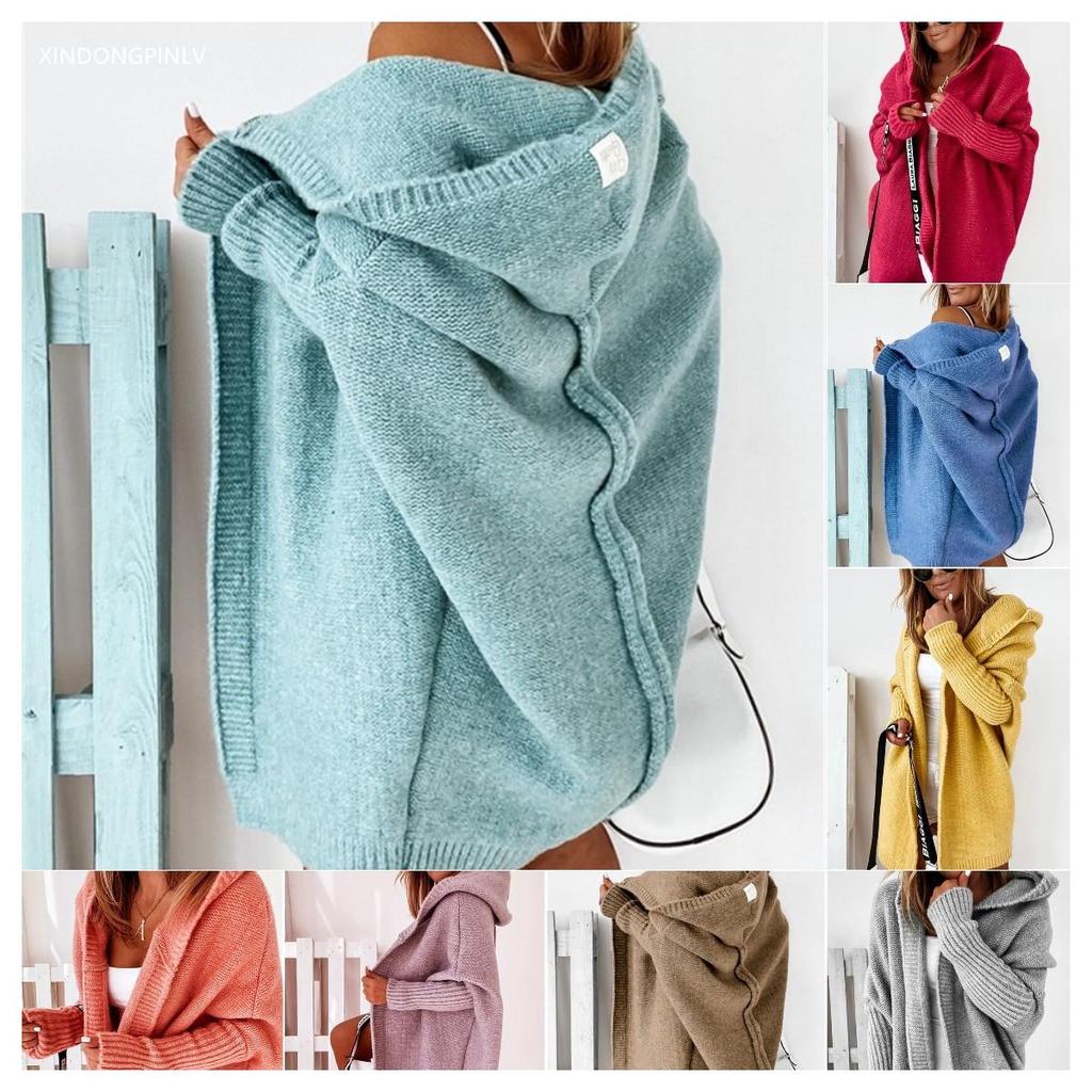 2025 Purple Batwing Knit Hoodie - Women's Loose-Fit Temperament Commuter Sweater Coat