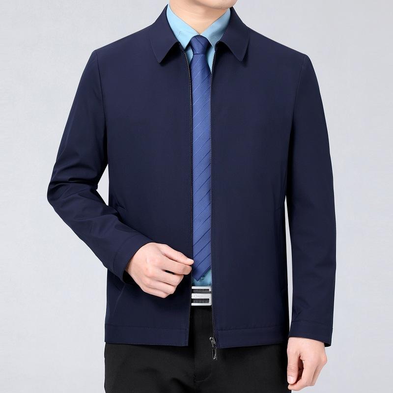 High-end Lapel Jacket for Middle-aged Men In Spring and Autumn Mulberry Silk Business Casual Loose Tops for Middle-aged and Elderly Dads