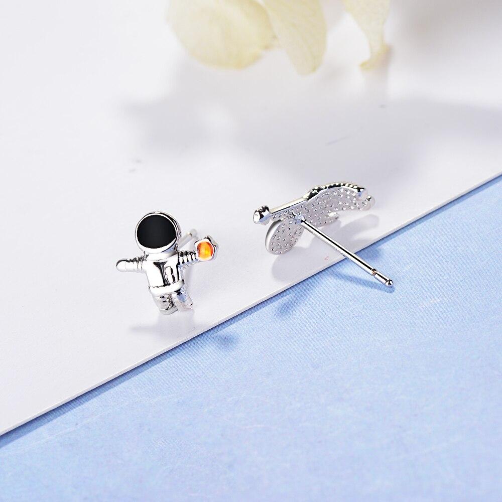 925 Sterling Silver Sky Space Astronauts Small Asymmetric Stud Earrings With Crystal For Women Girl S -E919