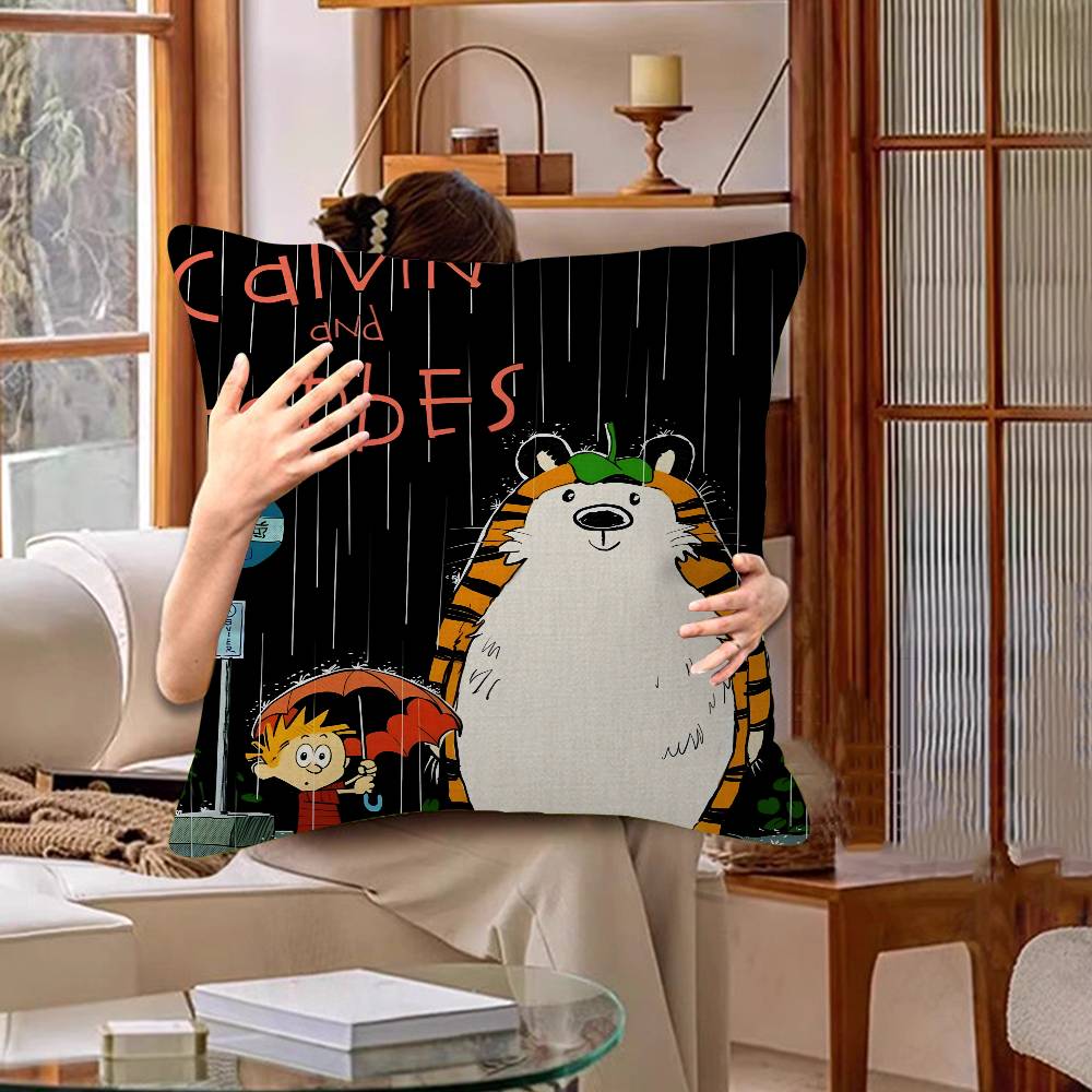 Book CCalvin and HHobbes Pillow Covers Cartoon Sofa Decorative Home Doublesided Printing Short Plush Cute Cushion Cover