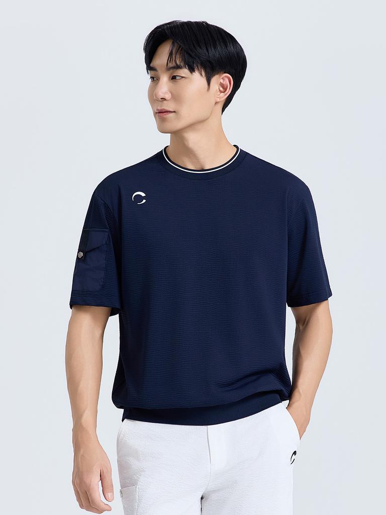 CHALLENGER Men'S Basic Blouson Short Sleeve T-Shirt Navy