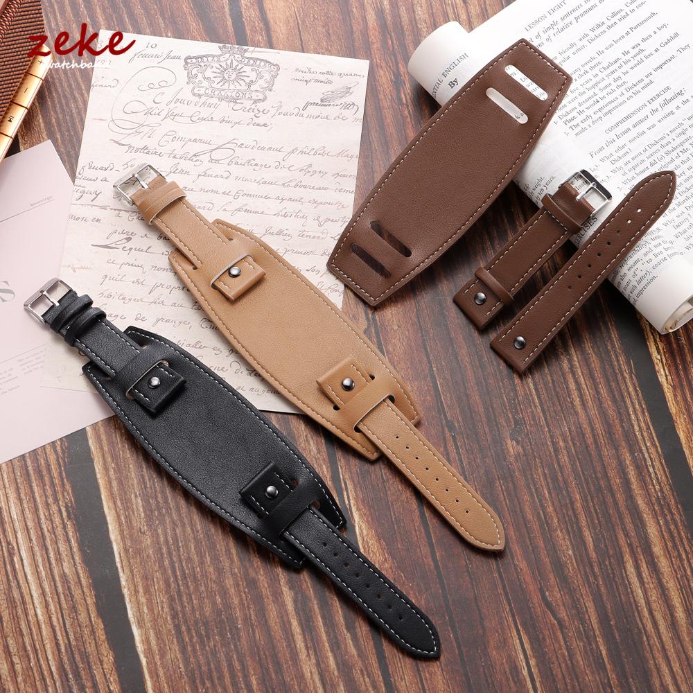 20mm 22mm 24mm Leather Watchband with Mat Bund Base Tray Vintage Cowhide Leather Bracelets Black Brown Strap Men Women Wristband