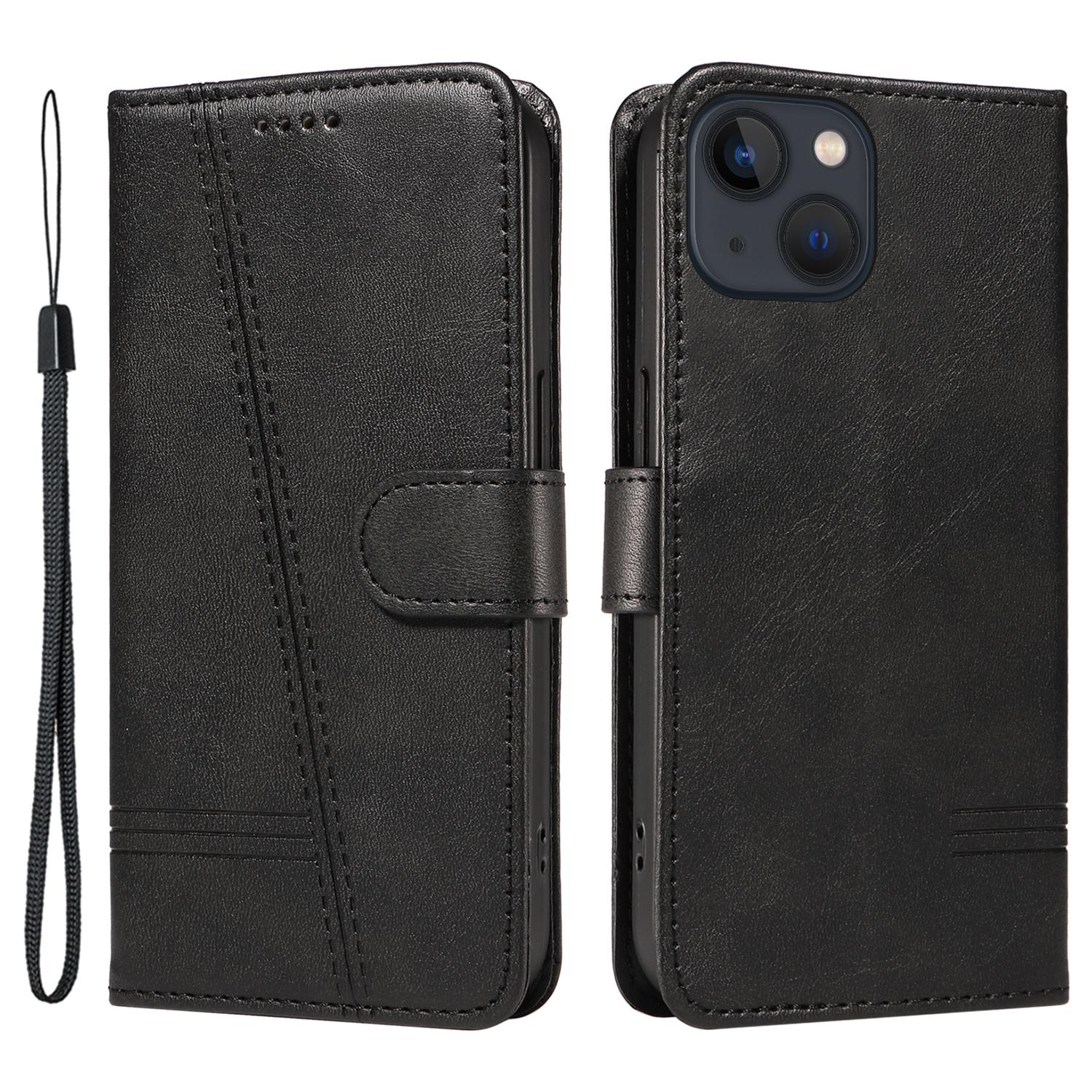 

For iPhone 13 Case PU Leather Wallet Card Slots Protective Phone Cover Black
