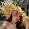 Spring and Summer Hollow Woven Big Hair Beard Edge Lafite Straw Hat Outdoor Travel Photo Vacation Sunshade Beach Big Eaves Hat