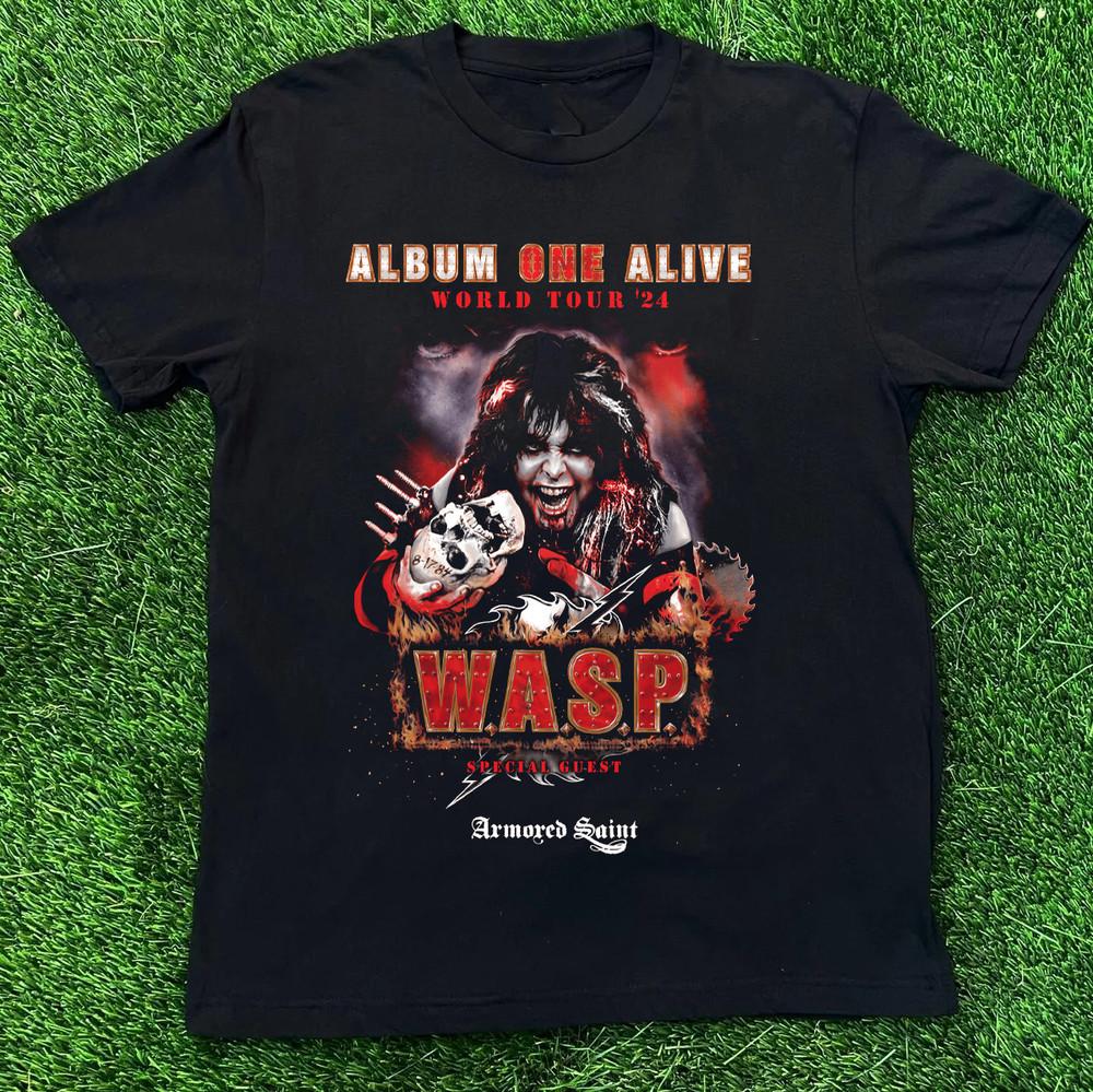W.A.S.P. ALBUM ONE ALIVE 2024 WORLD TOUR Black All Size Shirt Unisex T-Shirt S