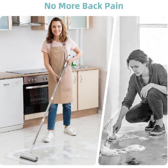 MOPALL Floor Scrub Brush With Long Handle 55", Dual-Sided Stiff Bristle Grout Brush With 180° Rotatable V-Shape Head, Heavy Duty Shower Cleaning