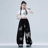 Summer Girls Jazz Dance Costume Trendy Crop Top Short Sleeve High Waist Pants Set For Stage Performance