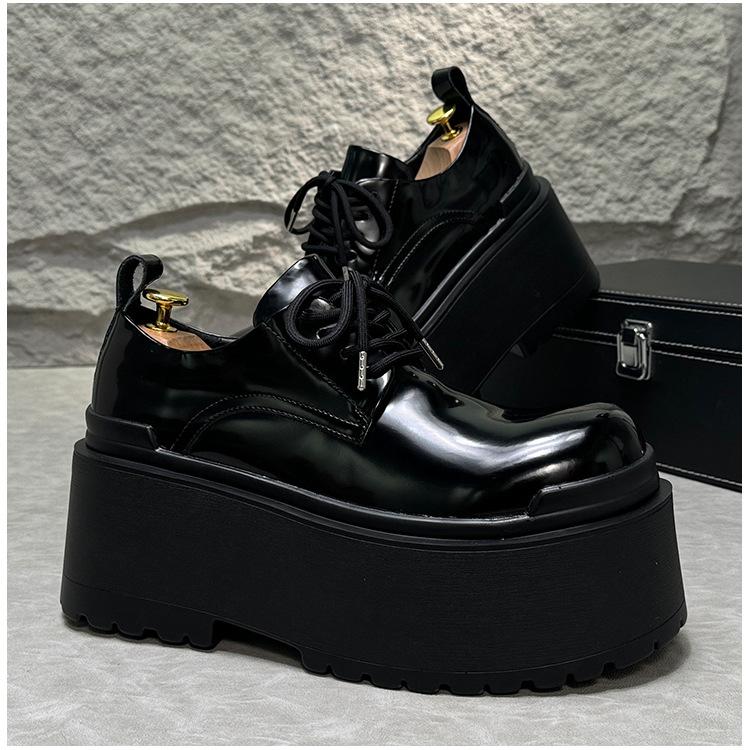 2025 New Personalized Design Casual Round Head Men's Catwalk Super Platform Leather Derby Shoes 10cm