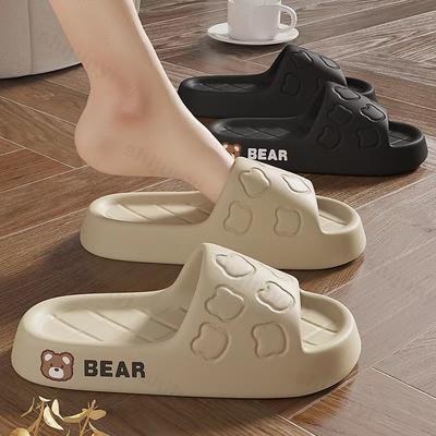Mode Damen Flache Hausschuhe Sommer Cartoon Bär Hausschuhe EVA Badezimmer Outdoor Lässig Weich Rutschfest Strandhausschuhe Plateau Zuhause Sandalen