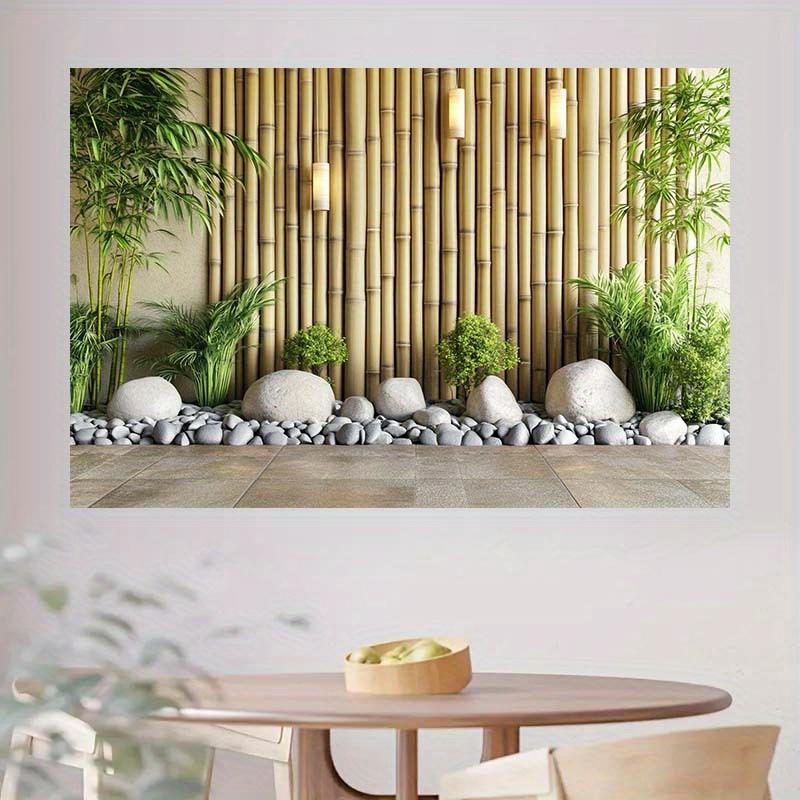 1 Zen garden background banner, designed with bamboo, stone, and green plants - suitable for birthdays, festivals, and parties