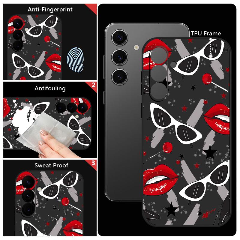 Coque Mode Motif Baisers Lèvres Pour Samsung Galaxy S26 S25 Ultra S24 S23 S22 Plus S21 FE A15 A16 A17 A35 A36 A54 A55 A56 5G Coque Souple