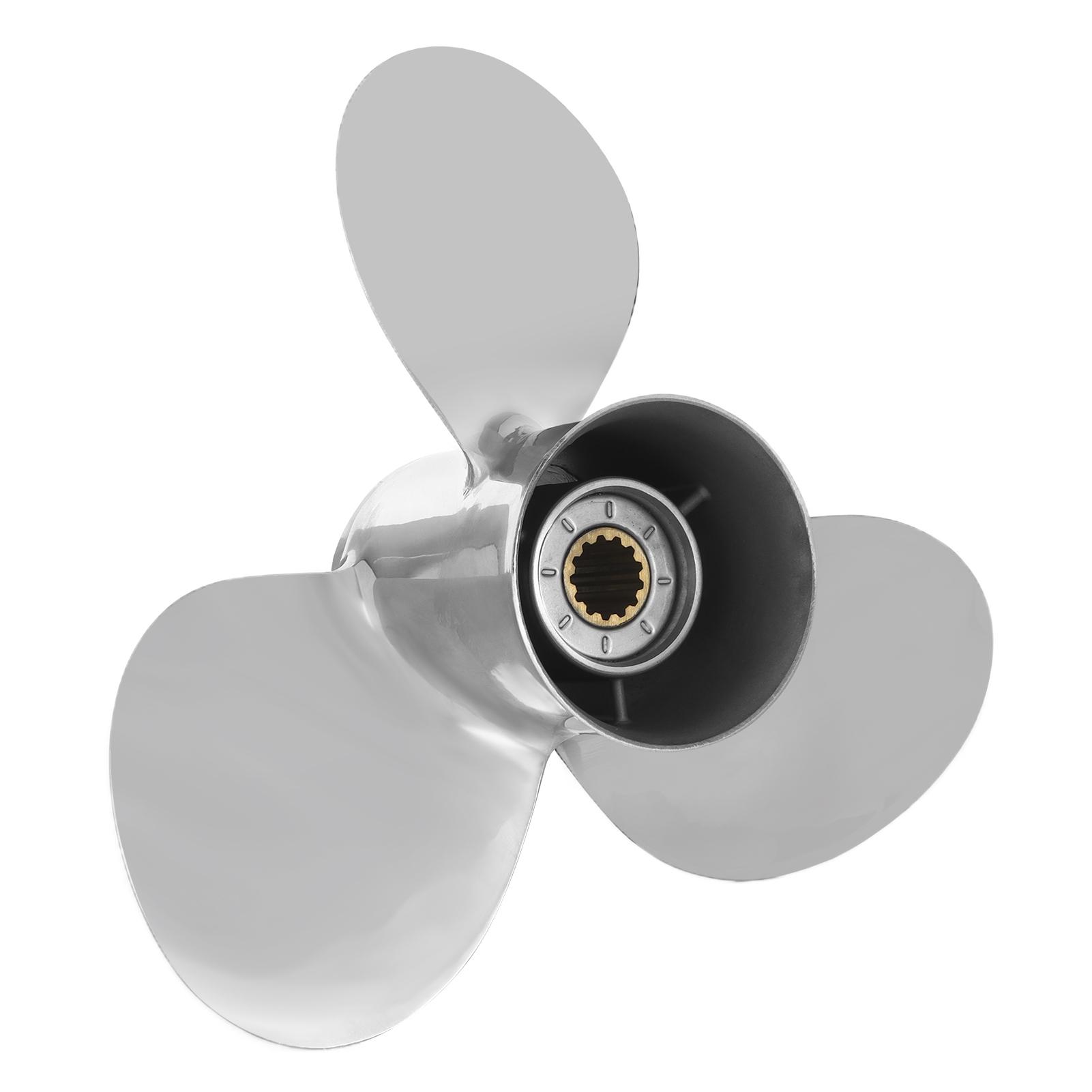 

11 5 8in Boat Propeller 3 Blades Stainless Steel 13 Tooth Corrosion Resistance Replacement for YAMAHA Outboard 25‑60HP