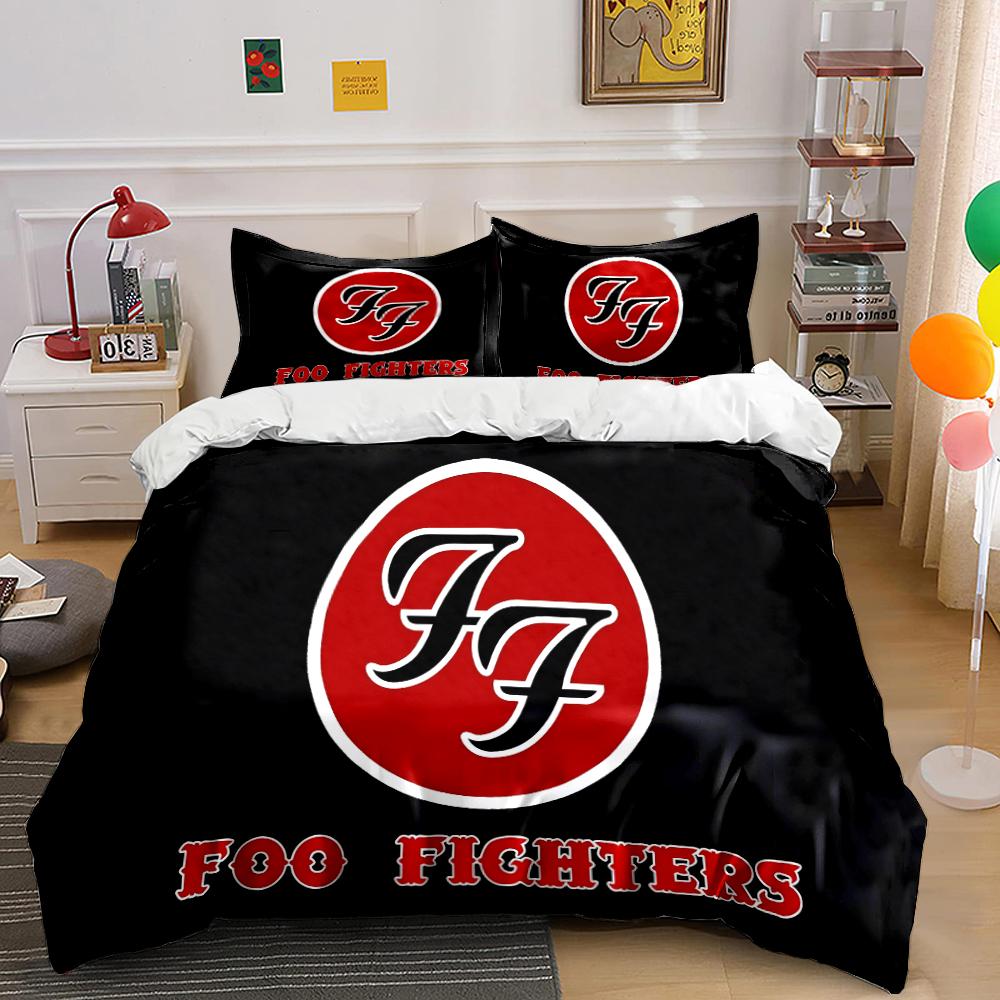 Foo Fighters Negro Rojo Juego de Cama Juego de Cama (1 funda nórdica, 2 fundas de almohada, edredón no incluido)