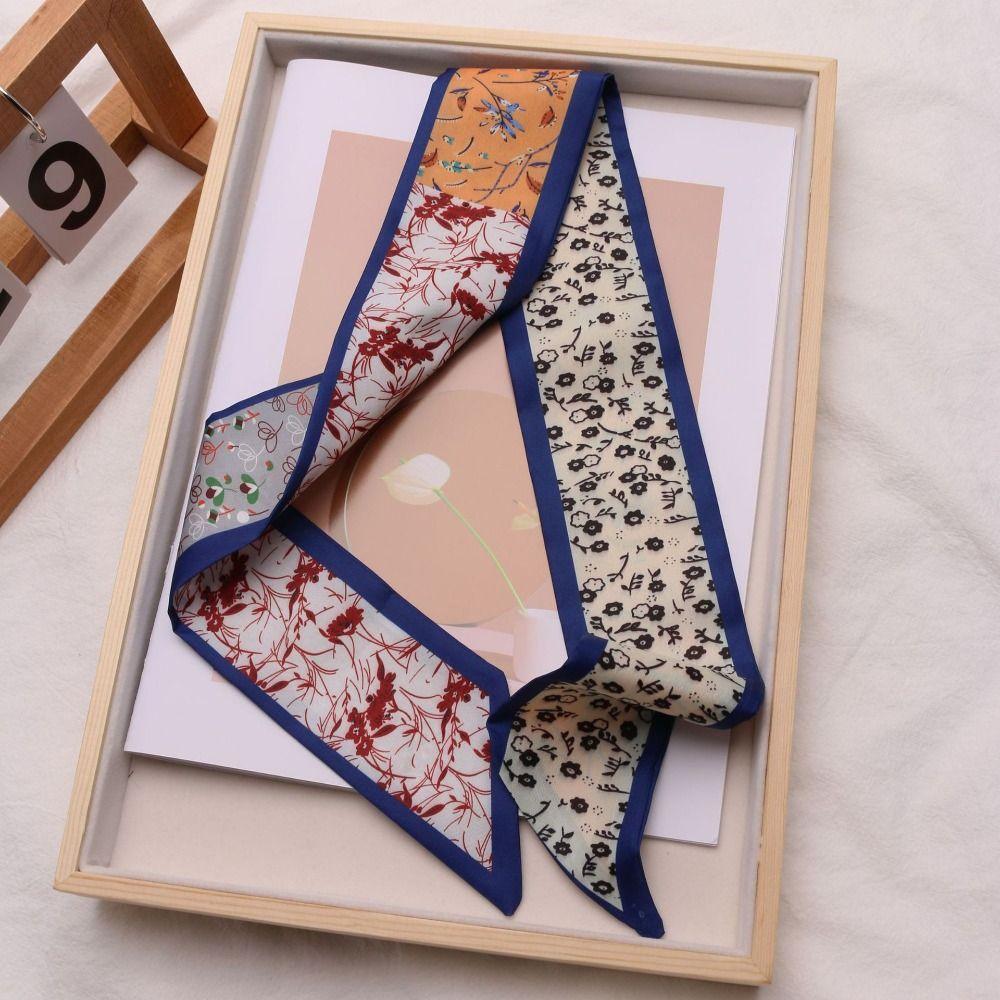 Flower Pattern Neck Strap Long Hair Band Fashion Floral Silk Scarf