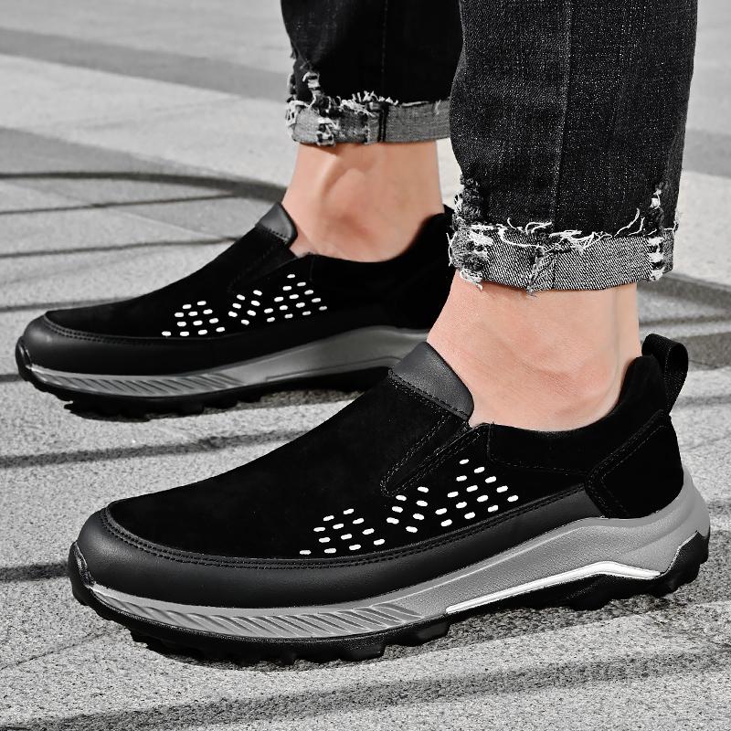 Men Breathable Casual Shoes Outdoor Plus Size Fashion Sneakers Lace-up Split Leather Comfortable Walking Sport Shoes