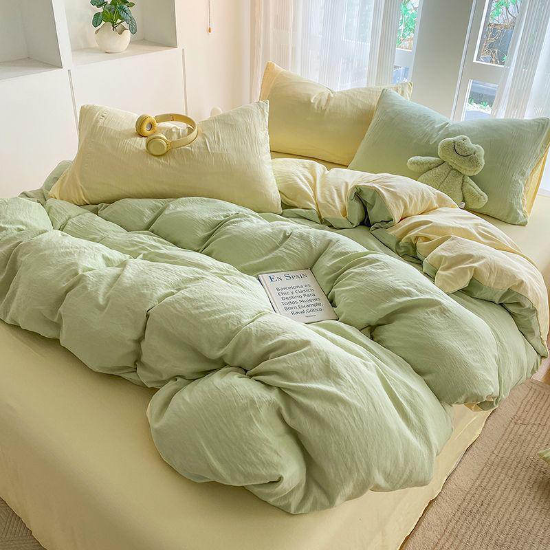G5Z Cotton Bedding Set - Simple Solid Color, 3 or 4-Piece Options for Double or Single Bed