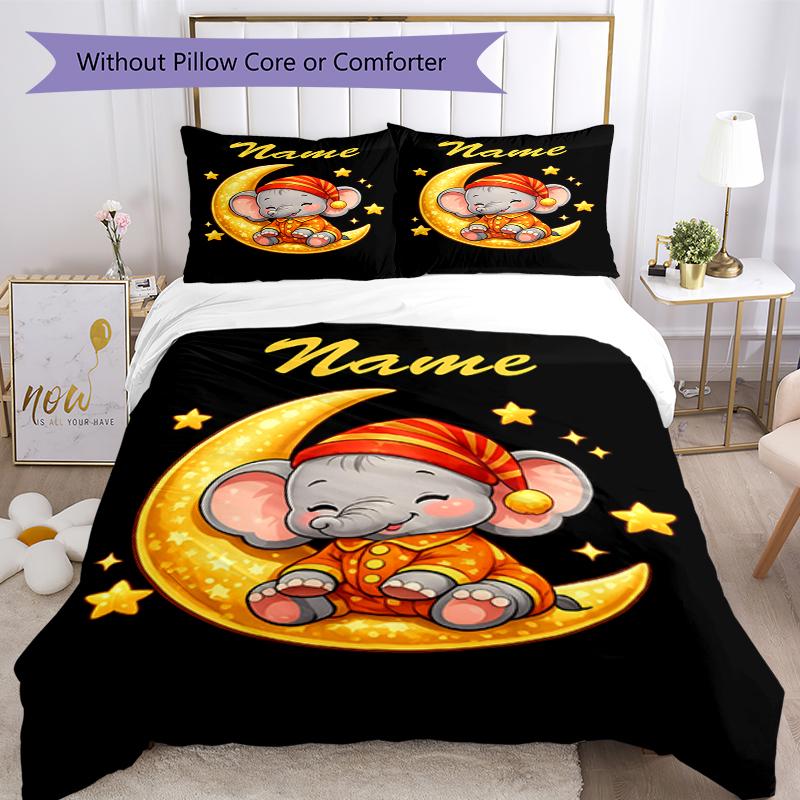 3pcs Custom Name A Elephant Bedding Set Duvet Cover Closure Includes 1 Duvet Cover & 2 Pillowcases, Soft and Comfortable for All Seasons.