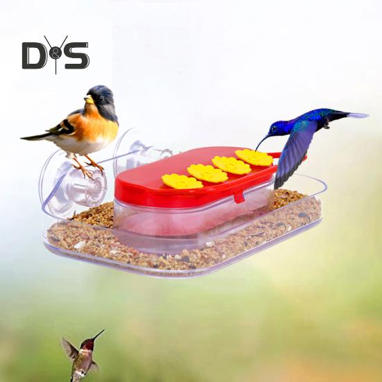 Kolibri-Futterspender für Fenster, starker Saugnapf, Kolibri-Futterspender mit 4 Futteröffnungen, Wasserstation für Vögel aus Kunststoff