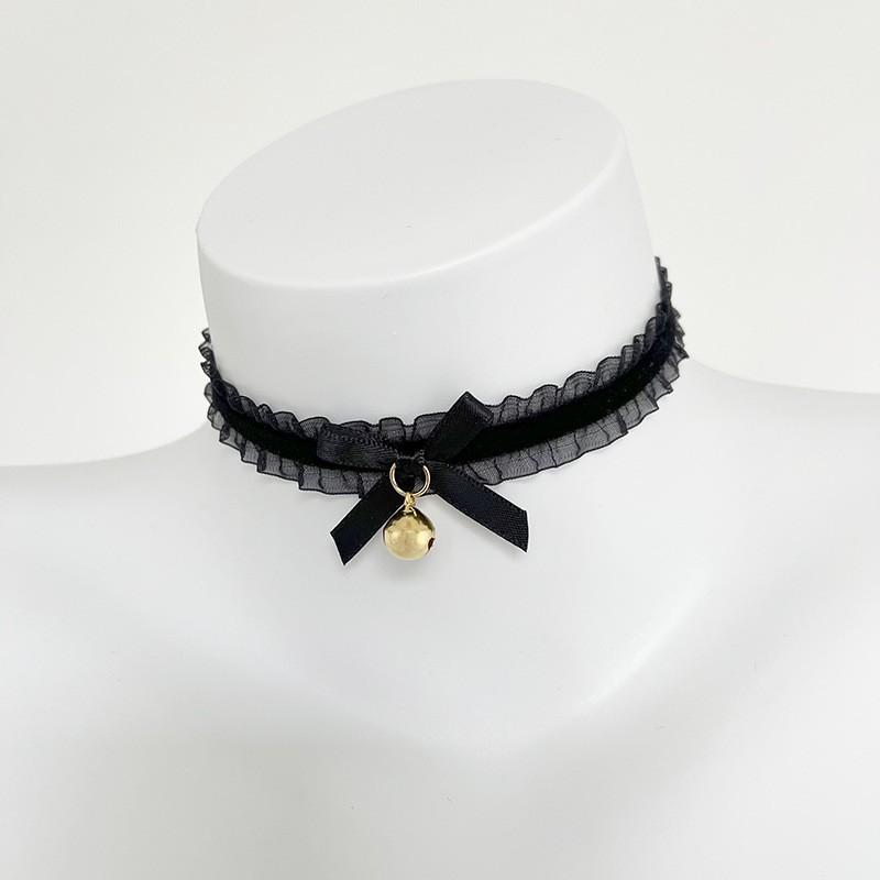 Spitzen-Glocken-Choker Damen Schwarze Schleife Samt mit Rüsche Süßer Modeschmuck