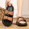 Men's Microfiber Leather Slippers for External Wear Anti Slip and Cool Slippers Men's Double Button Flat Drag Beach Shoes