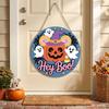 and Pumpkin Round Wooden Hanging Ornament for Halloween Wall Decor and Front Door Welcome Sign