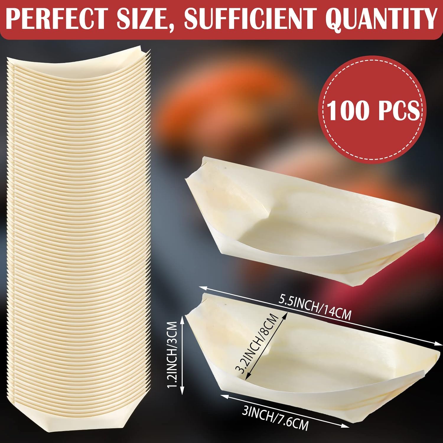 100 Pcs Bamboo Boat Plates Bamboo Appetizer Boats 5.5   Disposable Wooden Charcuterie Small Sushi Serving Tray for Food Catering Party Home Use