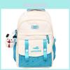 Color Blocked Letter Embroidery Student Backpack With Plush Pendant For Daily Use