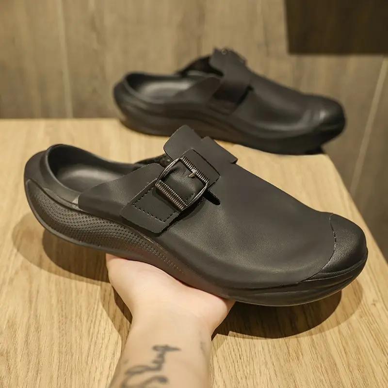 Fashion Slides Half Flat Outdoor Designer Luxury Men's Shoe Y2k Elegant Low Price Cheap Shoes Liquidation Summer Sale Male Slipper Brown