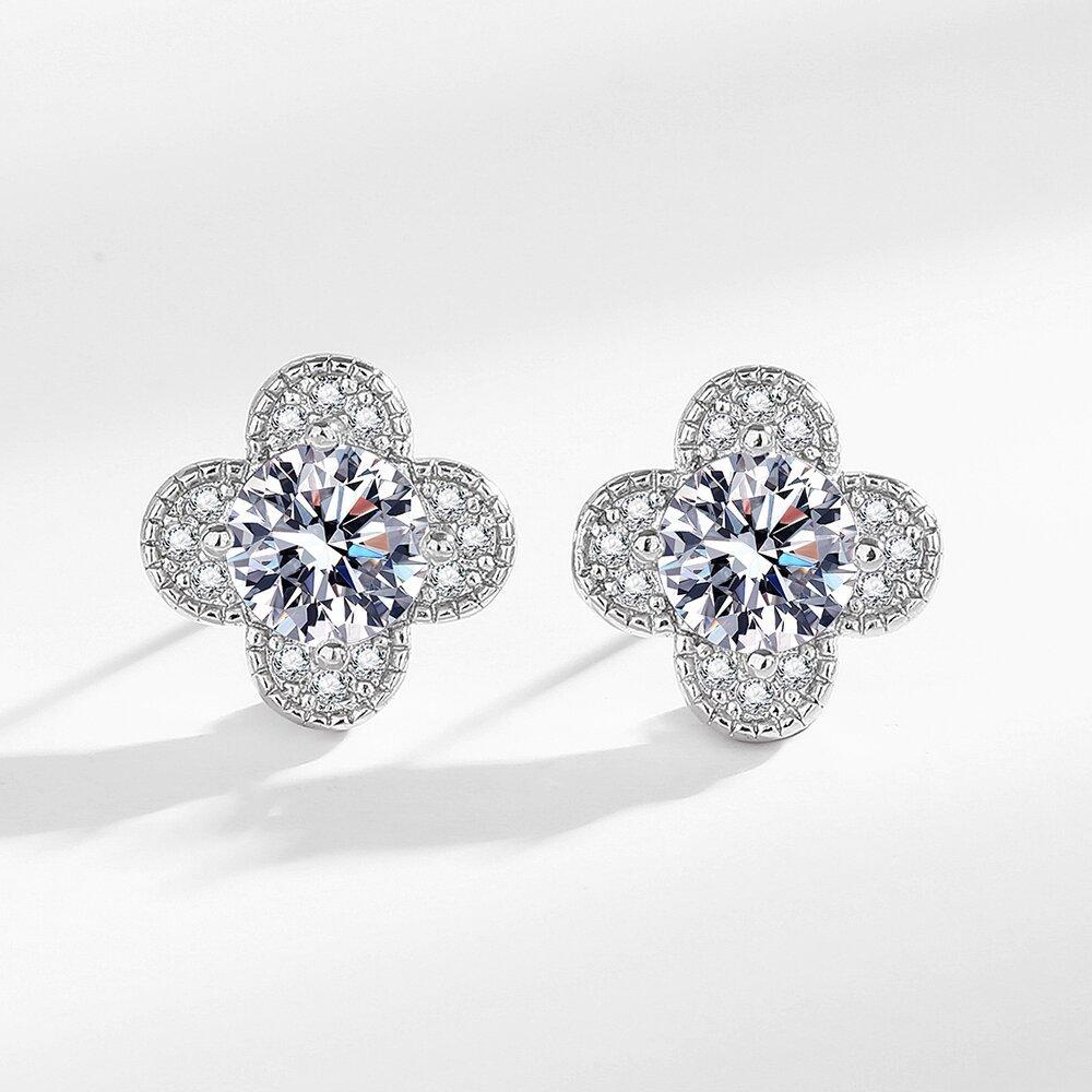 S925 Silver Needle Stud Earrings Women s One-carat Micro-inlaid Zircon Four-leaf Clover Earrings Mori Ear Jewelry 2026