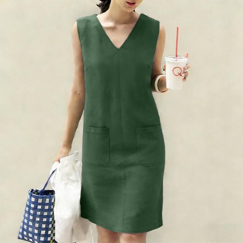 ZANZEA Women Casual V-Neck Summer Sleeveless Dress