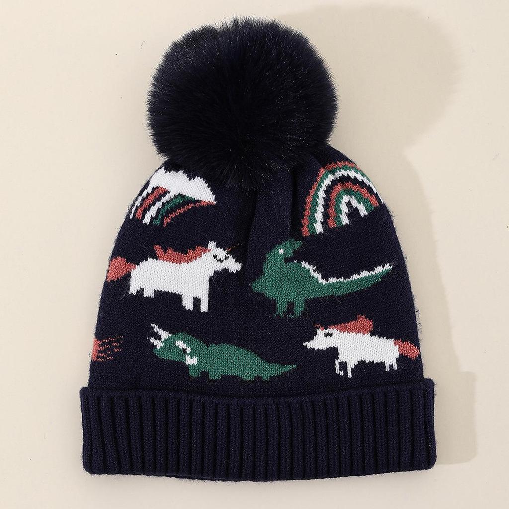 Children's Cute Dinosaur Fleece-Lined Knitted Wool Hat for Autumn & Winter