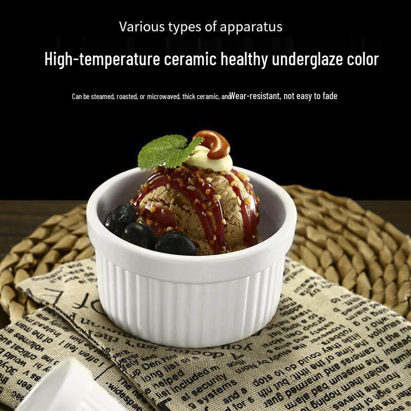 Pure White Ceramic Ramekin for Pudding, Baking, Desserts, and Ice Cream