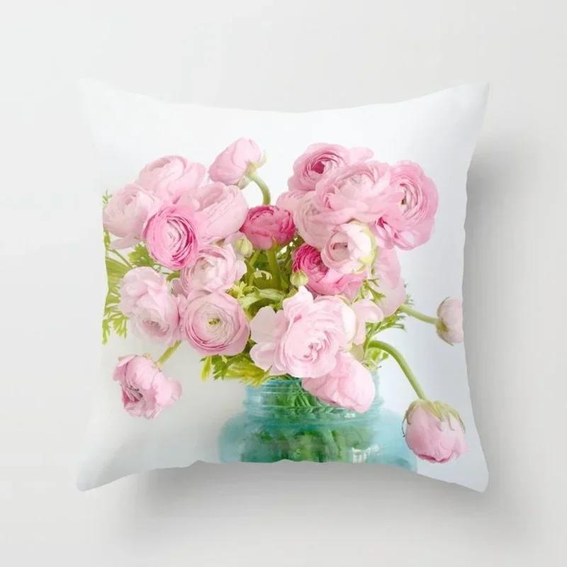 Country Style Retro Floral Pillowcase Fresh Rose Print Farmhouse Cushions Cover Sofa Seat Decorative Pillow Cover 45*45Cm