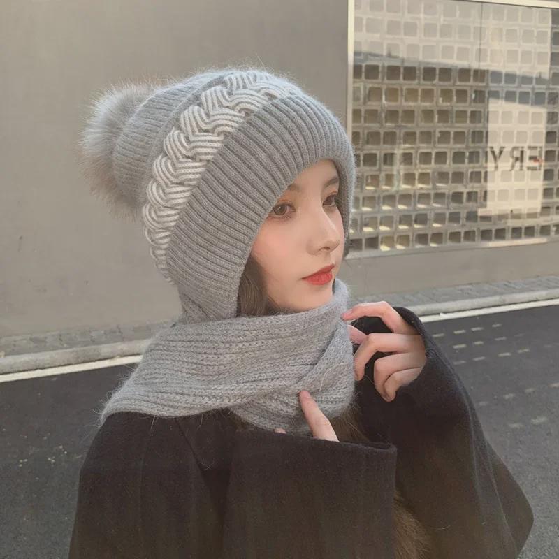 Women's Korean Style Wool Hat & Scarf Set – Cute, Cold-Proof, Ear & Neck Protection for Autumn/Winter