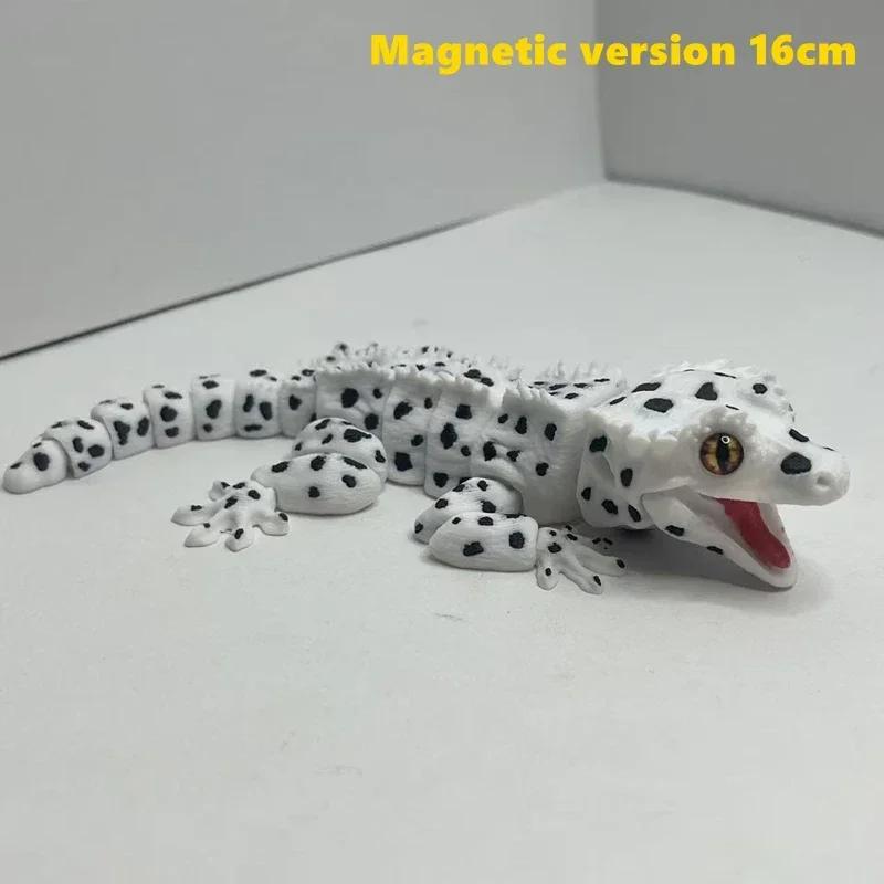 3D Geprinte Crested Gecko Figuur met Beweegbare Gewrichten Hagedis Koelkastmagneet Bureauornament Woonkantoor Decoratie voor Reptielenliefhebbers