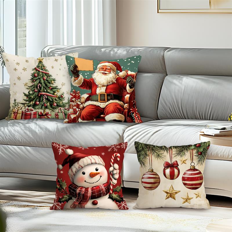 Vintage Christmas Decor Cushions Pillowcase Printed Polyester 45X45Cm Throw Pillow Cover Decorative Sofa Cushion Pillowslip