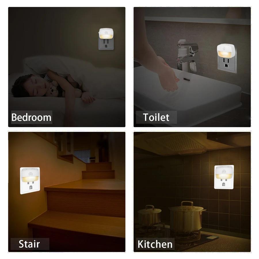 Led Night Light With Motion Sensor EU US Socket AC 85-265V Pir Human Induction Lamp 3 Colors Plug In Wall For Bedroom Hallway