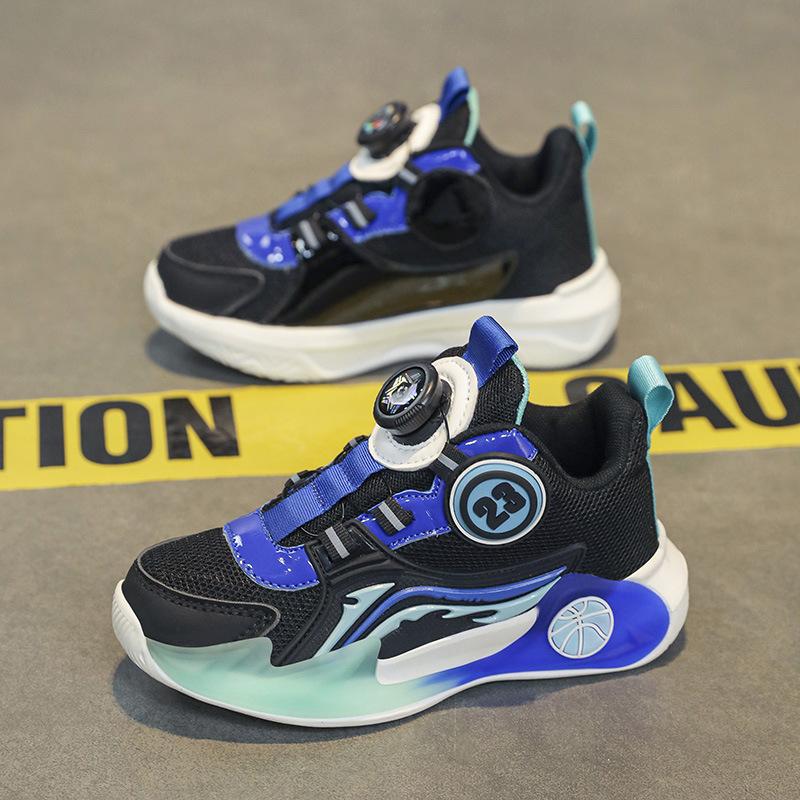Children's running shoes 2025 autumn boys mesh rotating buckle tide shoes teen boys blue sneakers