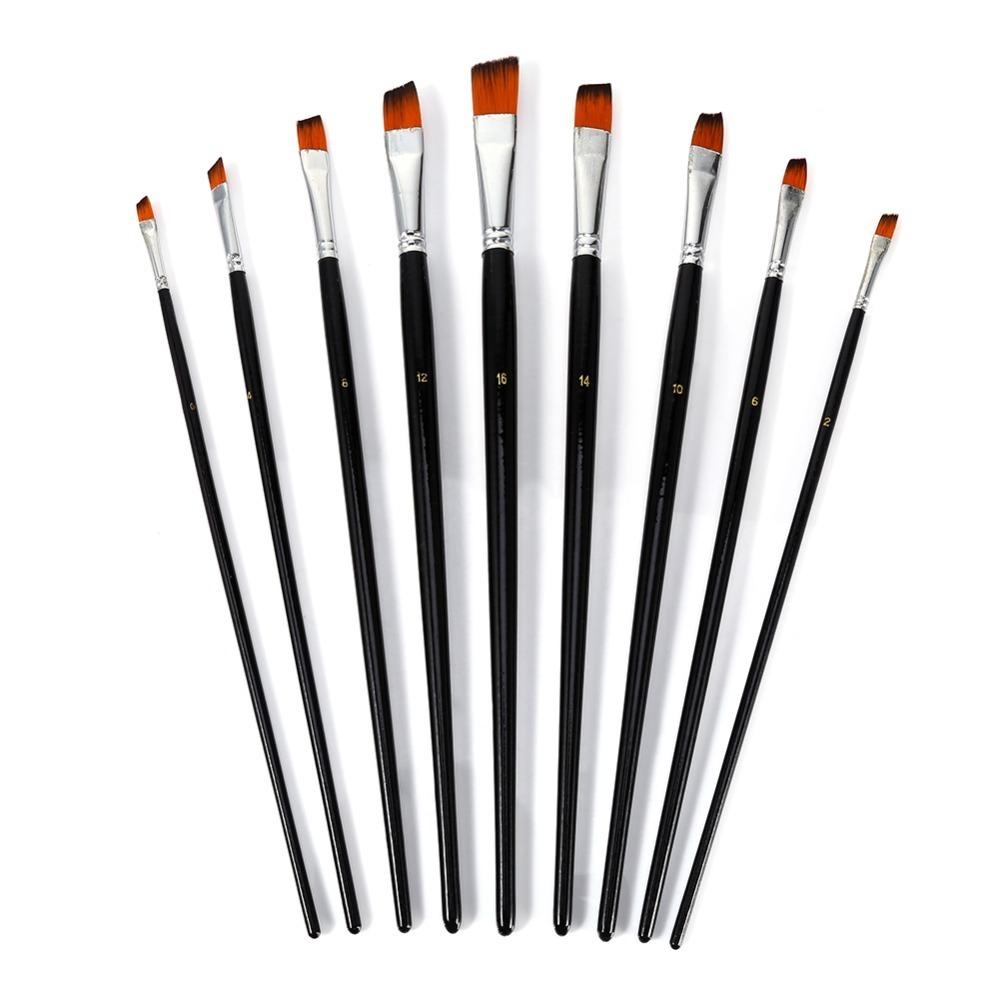 

9PCS Angled Tip Layout Nylon Painting Brush Set Watercolor & Oil Painting Tools Watercolor Coloring Painting brushes