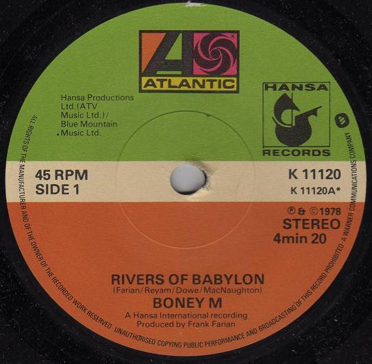 7inch Record BONEY M. - Rivers Of Babylon K11120 Atlantic, Hansa 1978 UK Pop Used